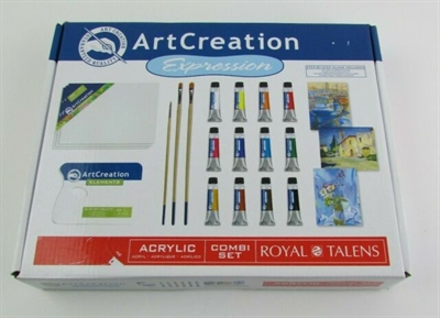 Talens Art Creation Expression Akrylfarve sæt 12x12ml, maleplader, pensler m.m.